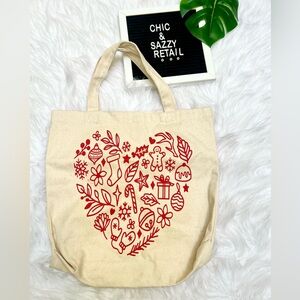 Canvas Tote Bag with Red Heart Design